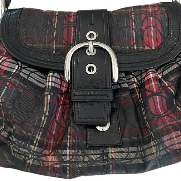 Coach Soho Lynn Pleated Tartan Checker Plaid Buckle-Flap Hobo Shoulder Bag - Picture 8 of 15